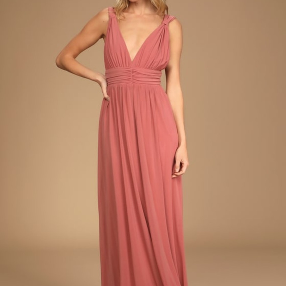 Lulus Mesmerized by Love Rusty Rose Mesh Lace-Up Grecian Maxi Dress